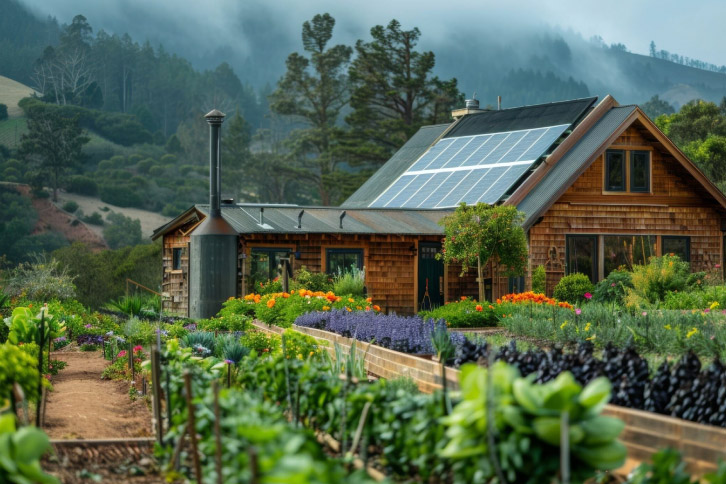 photo homestead with solar water heater foreground flourishing garden